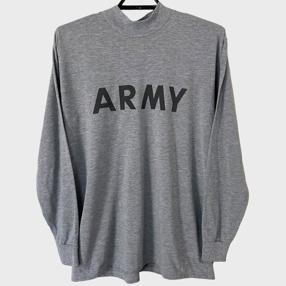 Y2K US Army Mock-Neck Long-Sleeve Shirt Mens Large Gray Physical Fitness Uniform - Picture 1 of 12